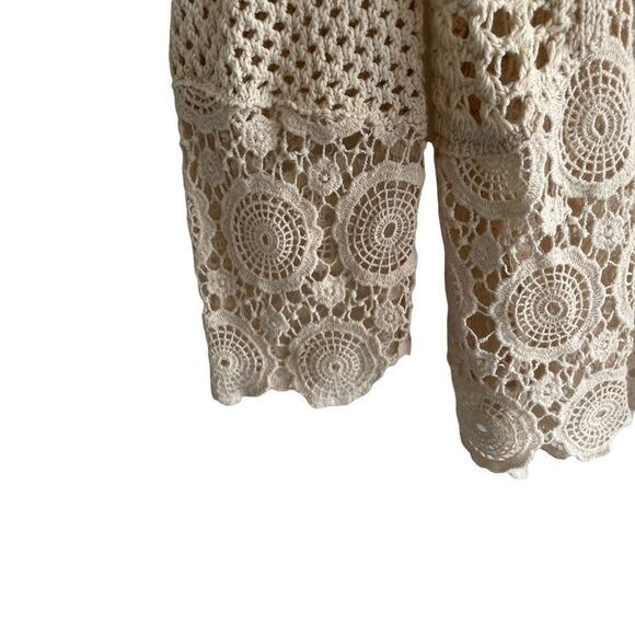 NIC & ZOE Cream Cotton Crochet Open Knit Cardigan Sweater L - Picture 2 of 6